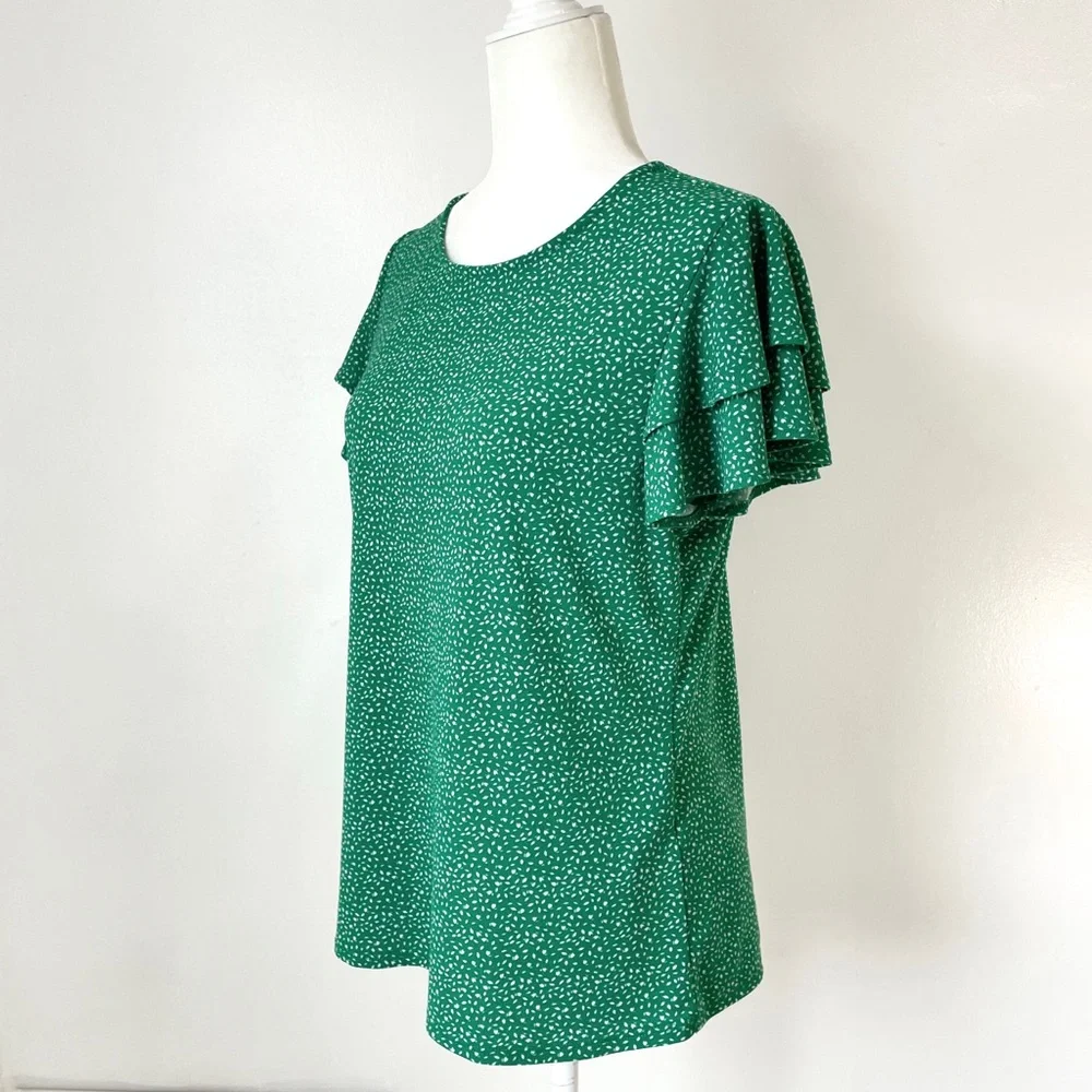 Adrianna Papell Green Dotted Ruffle Sleeve Blouse